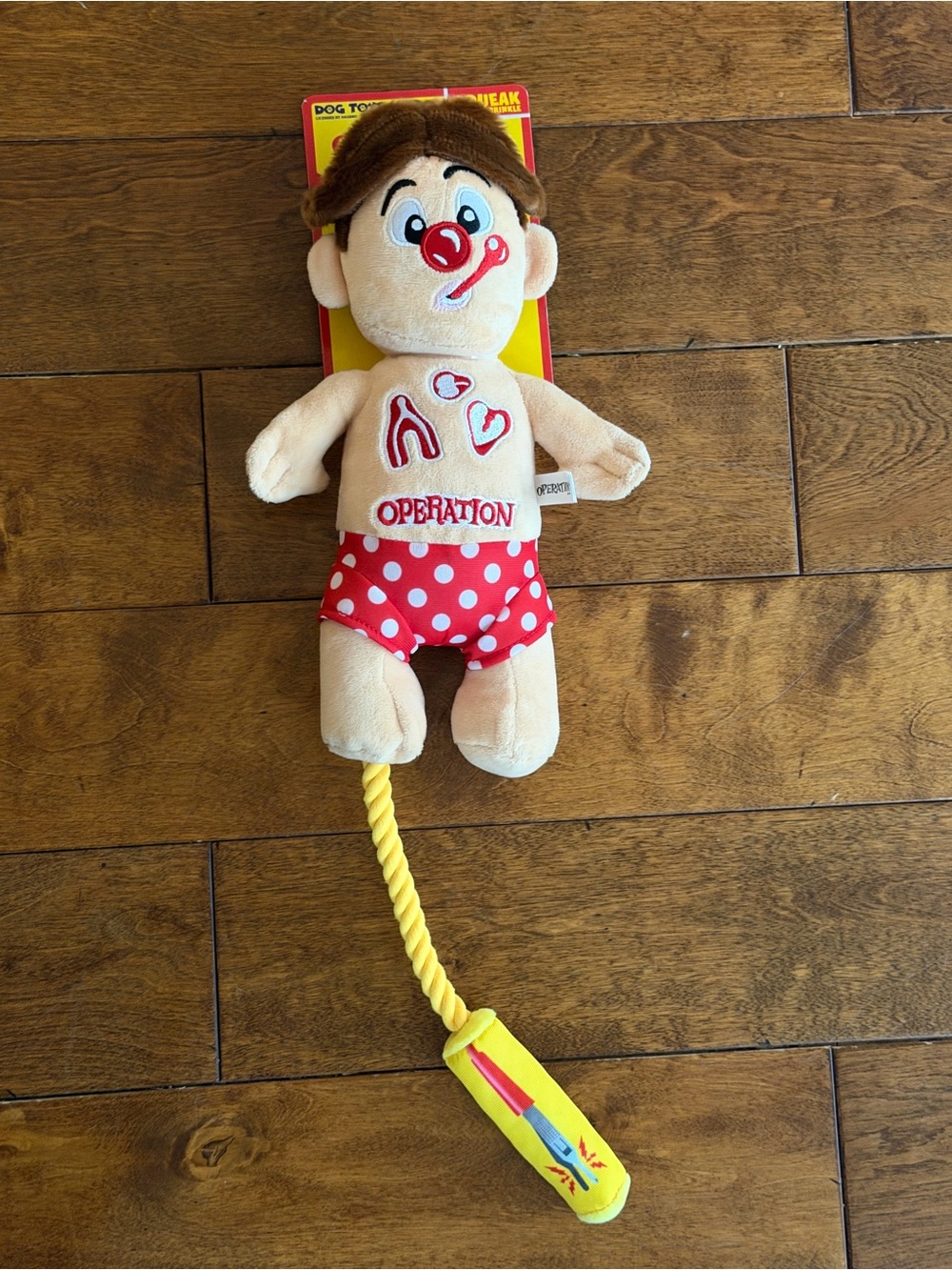 Hasbro Operation Plush Dog Toy - Red Polka Dot with Yellow Rope